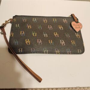 Dooney & Bourke Brown Coated Canvas w/Multicolor Monogrammed Wristlet/Wallet